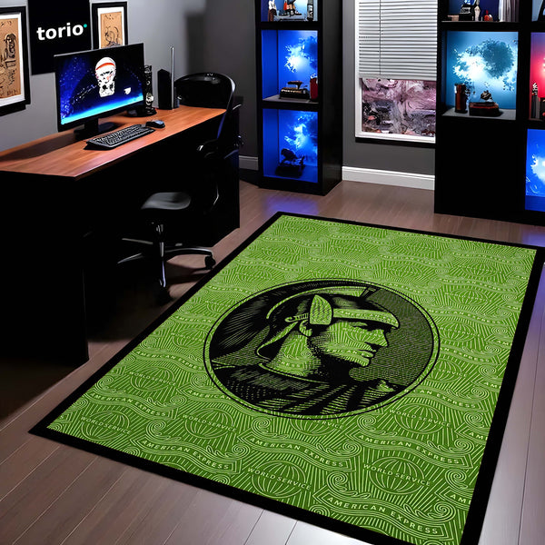 American Express Centurion Flat Rug | Green Luxury Card Inspired Area Rug | Premium Anti-Slip Flat Rug for Office & Gaming Room