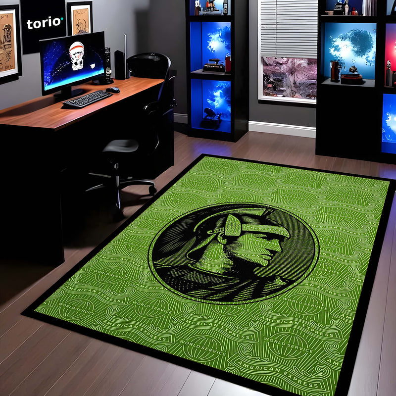American Express Centurion Flat Rug | Green Luxury Card Inspired Area Rug | Premium Anti-Slip Flat Rug for Office & Gaming Room