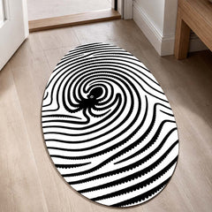 Octopus Fingerprint Shape Flat Rug | Black & White Abstract Ocean Art Oval Area Rug | Minimalist Marine Floor Rug for Living Room, Bedroom & Office