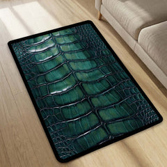 Green Crocodile Texture Area Rug | Luxury Leather Pattern Floor Mat | Modern Aesthetic Carpet for Living Room, Bedroom & Office Decor | Anti Slip Washable 3 mm Thin Rug