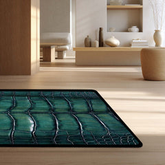 Green Crocodile Texture Area Rug | Luxury Leather Pattern Floor Mat | Modern Aesthetic Carpet for Living Room, Bedroom & Office Decor | Anti Slip Washable 3 mm Thin Rug