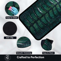 Green Crocodile Texture Area Rug | Luxury Leather Pattern Floor Mat | Modern Aesthetic Carpet for Living Room, Bedroom & Office Decor | Anti Slip Washable 3 mm Thin Rug