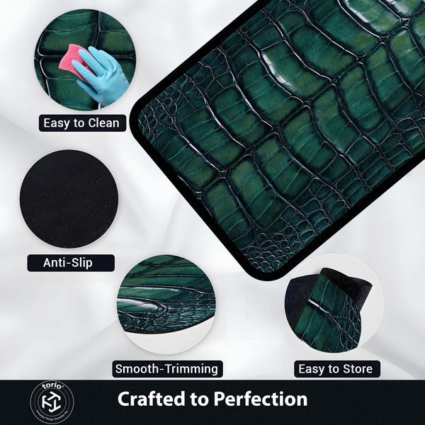 Green Crocodile Texture Area Rug | Luxury Leather Pattern Floor Mat | Modern Aesthetic Carpet for Living Room, Bedroom & Office Decor | Anti Slip Washable 3 mm Thin Rug