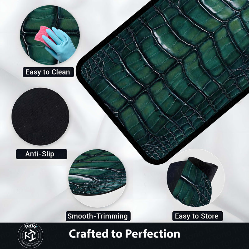 Green Crocodile Texture Area Rug | Luxury Leather Pattern Floor Mat | Modern Aesthetic Carpet for Living Room, Bedroom & Office Decor | Anti Slip Washable 3 mm Thin Rug