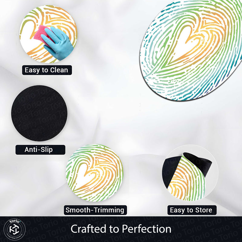 Heart Fingerprint Shape Flat Rug | Pastel Love Abstract Oval Area Rug | Minimalist Romantic Floor Rug for Bedroom, Nursery & Modern Home Decor