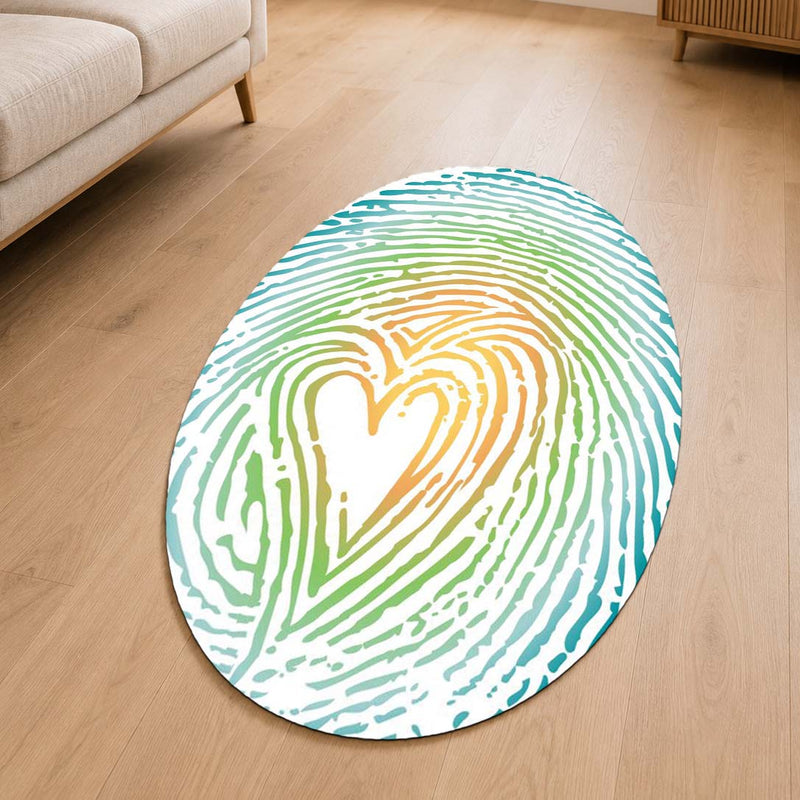 Heart Fingerprint Shape Flat Rug | Pastel Love Abstract Oval Area Rug | Minimalist Romantic Floor Rug for Bedroom, Nursery & Modern Home Decor