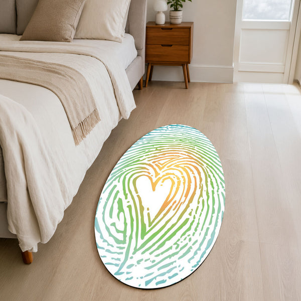 Heart Fingerprint Shape Flat Rug | Pastel Love Abstract Oval Area Rug | Minimalist Romantic Floor Rug for Bedroom, Nursery & Modern Home Decor