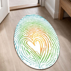 Heart Fingerprint Shape Flat Rug | Pastel Love Abstract Oval Area Rug | Minimalist Romantic Floor Rug for Bedroom, Nursery & Modern Home Decor
