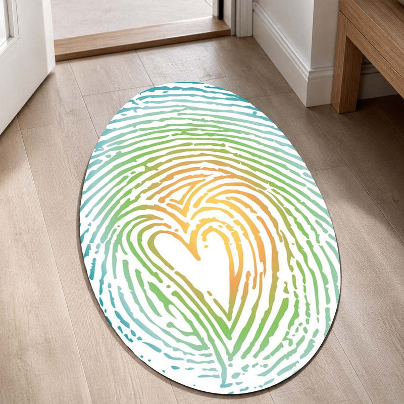 Heart Fingerprint Shape Flat Rug | Pastel Love Abstract Oval Area Rug | Minimalist Romantic Floor Rug for Bedroom, Nursery & Modern Home Decor