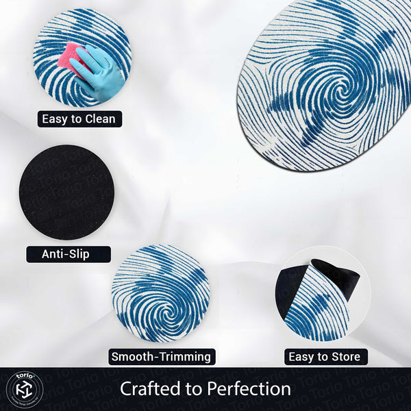 Horse Fingerprint Shape Flat Rug | Blue Abstract Equestrian Oval Area Rug | Artistic Animal Floor Rug for Living Room, Bedroom & Office Decor