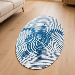Horse Fingerprint Shape Flat Rug | Blue Abstract Equestrian Oval Area Rug | Artistic Animal Floor Rug for Living Room, Bedroom & Office Decor