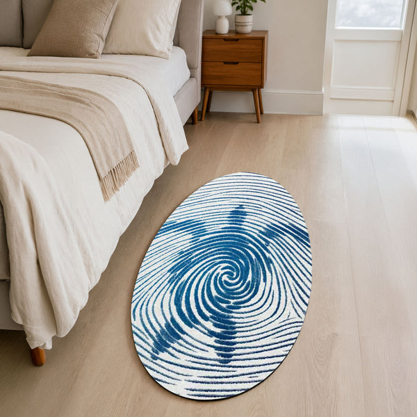 Horse Fingerprint Shape Flat Rug | Blue Abstract Equestrian Oval Area Rug | Artistic Animal Floor Rug for Living Room, Bedroom & Office Decor