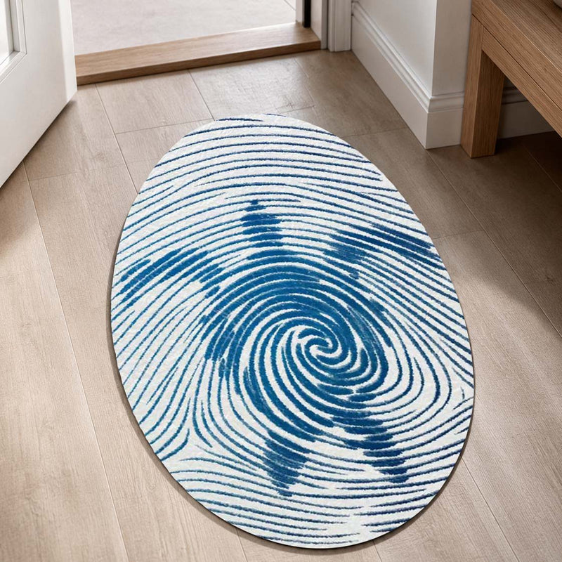 Horse Fingerprint Shape Flat Rug | Blue Abstract Equestrian Oval Area Rug | Artistic Animal Floor Rug for Living Room, Bedroom & Office Decor