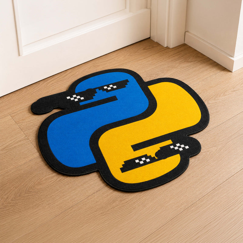Python Logo Meme Cut-Out Flat Rug | Cool Python Programming Cut-Out Flat Rug | Coder & Developer Desk Floor Decor
