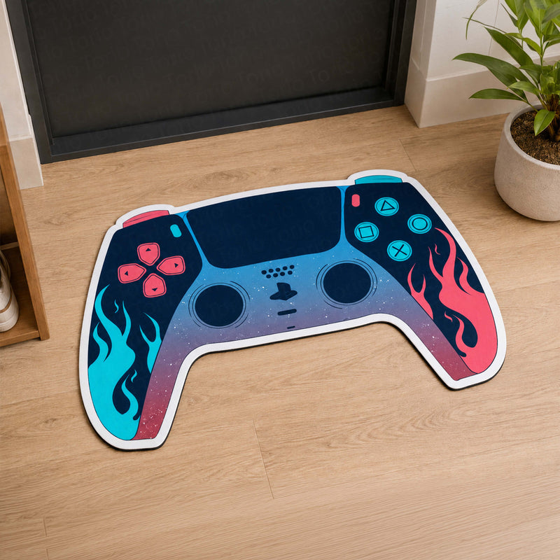 Gaming Controller Cut-Out Flat Rug | Neon Gamepad Floor Mat | Premium Gamer Décor for Gaming Room, Streaming Setup & Bedroom
