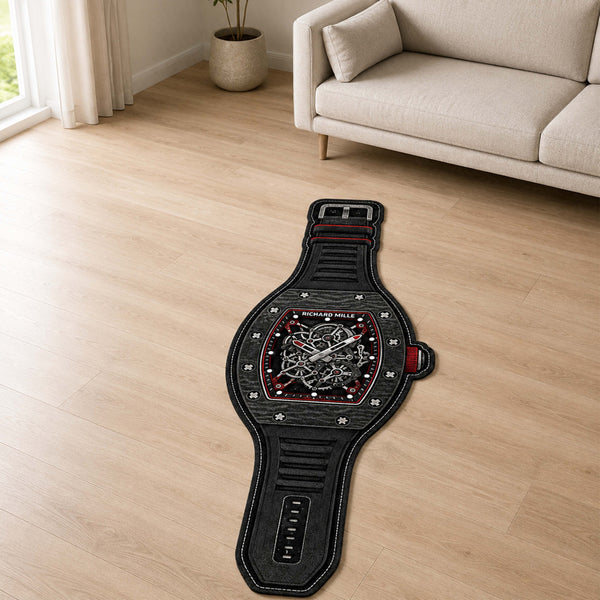 Richard Mille Skeleton Watch Floor Mat (3 mm Thick) | Luxury Timepiece Cut-Out Rug for Bedroom, Office & Watch Collector Decor