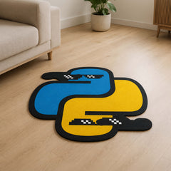 Python Logo Meme Cut-Out Flat Rug | Cool Python Programming Cut-Out Flat Rug | Coder & Developer Desk Floor Decor