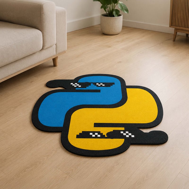 Python Logo Meme Cut-Out Flat Rug | Cool Python Programming Cut-Out Flat Rug | Coder & Developer Desk Floor Decor