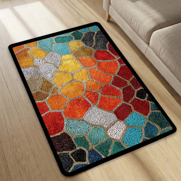 Multi-Color Mosaic Stone Area Rug | Abstract Pebble Pattern Floor Mat | Artistic Decorative Rug for Living Room, Bedroom & Gaming Decor