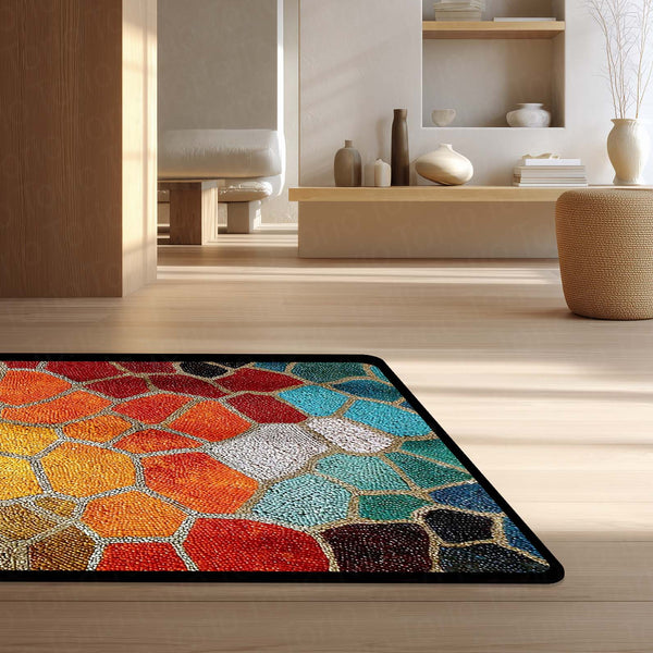 Multi-Color Mosaic Stone Area Rug | Abstract Pebble Pattern Floor Mat | Artistic Decorative Rug for Living Room, Bedroom & Gaming Decor