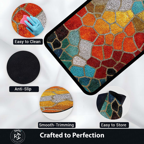Multi-Color Mosaic Stone Area Rug | Abstract Pebble Pattern Floor Mat | Artistic Decorative Rug for Living Room, Bedroom & Gaming Decor