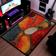 Tone Mosaic Art Area Rug | Abstract Geometric Stone Pattern Floor Mat | Modern Decorative Rug for Living Room, Bedroom & Gaming Setup