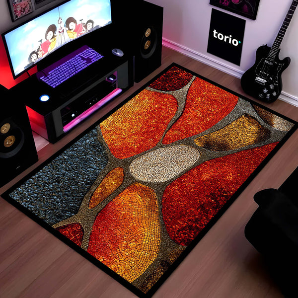 Tone Mosaic Art Area Rug | Abstract Geometric Stone Pattern Floor Mat | Modern Decorative Rug for Living Room, Bedroom & Gaming Setup