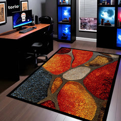 Tone Mosaic Art Area Rug | Abstract Geometric Stone Pattern Floor Mat | Modern Decorative Rug for Living Room, Bedroom & Gaming Setup