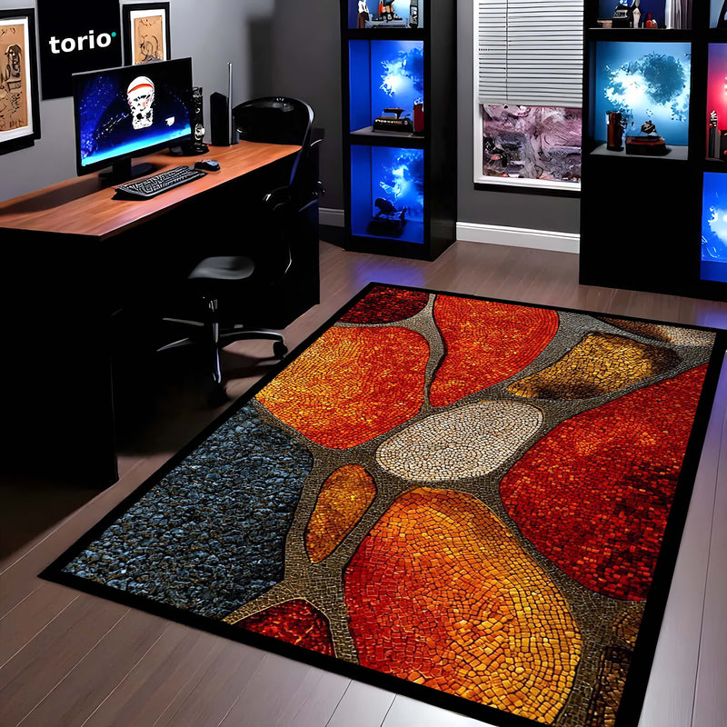 Tone Mosaic Art Area Rug | Abstract Geometric Stone Pattern Floor Mat | Modern Decorative Rug for Living Room, Bedroom & Gaming Setup