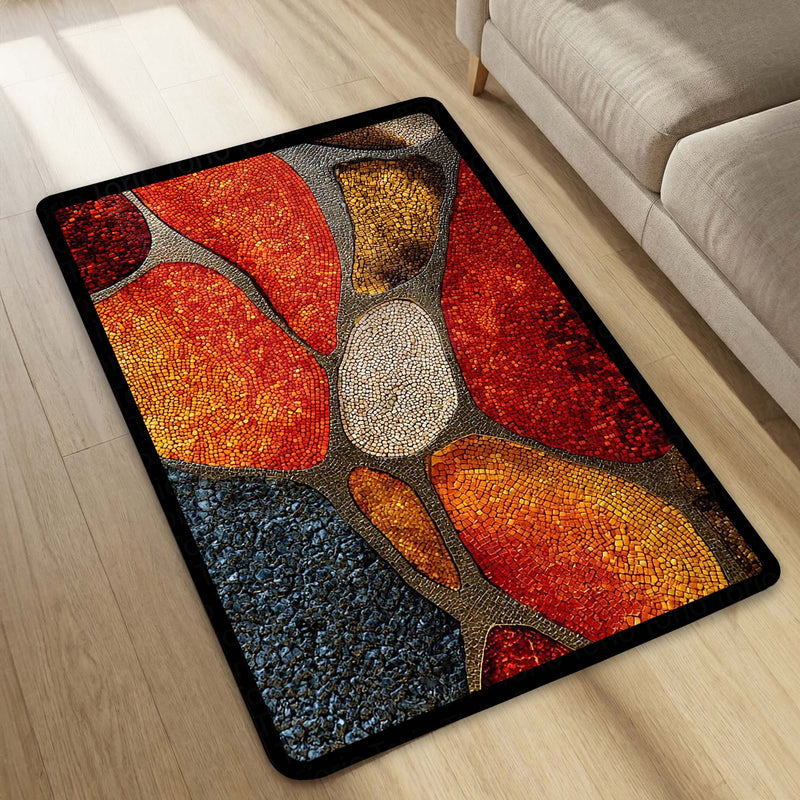 Tone Mosaic Art Area Rug | Abstract Geometric Stone Pattern Floor Mat | Modern Decorative Rug for Living Room, Bedroom & Gaming Setup