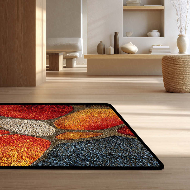 Tone Mosaic Art Area Rug | Abstract Geometric Stone Pattern Floor Mat | Modern Decorative Rug for Living Room, Bedroom & Gaming Setup