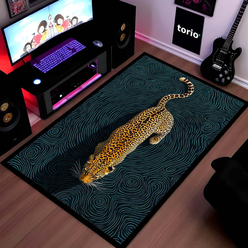 Abstract Leopard Area Rug | Luxury Animal Print Floor Mat | Modern Artistic Carpet for Bedroom, Living Room & Studio Decor | Anti Slip Washable 3 mm Thin Rug