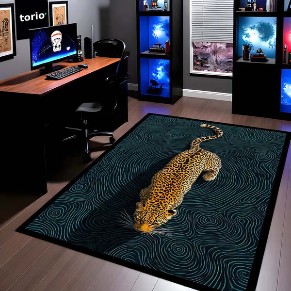 Abstract Leopard Area Rug | Luxury Animal Print Floor Mat | Modern Artistic Carpet for Bedroom, Living Room & Studio Decor | Anti Slip Washable 3 mm Thin Rug