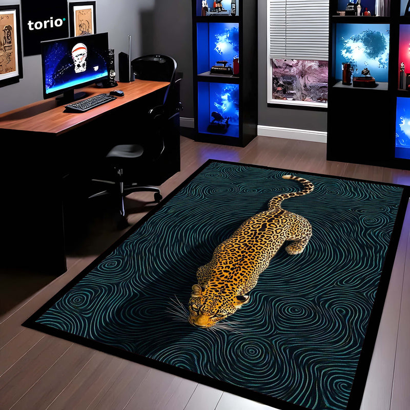 Abstract Leopard Area Rug | Luxury Animal Print Floor Mat | Modern Artistic Carpet for Bedroom, Living Room & Studio Decor | Anti Slip Washable 3 mm Thin Rug