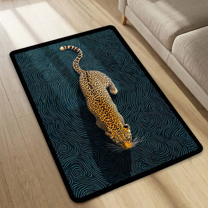 Abstract Leopard Area Rug | Luxury Animal Print Floor Mat | Modern Artistic Carpet for Bedroom, Living Room & Studio Decor | Anti Slip Washable 3 mm Thin Rug