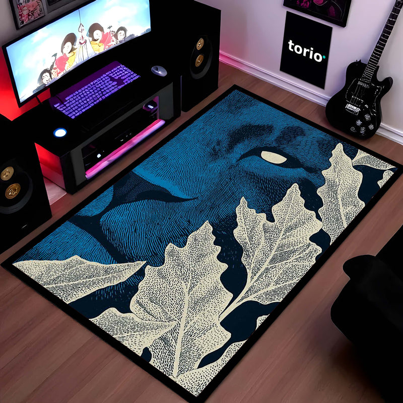 Abstract Face Art Area Rug | Modern Artistic Floor Mat with Leaf Design | Aesthetic Carpet for Bedroom, Living Room & Studio Decor | Anti Slip Washable 3 mm Thin Rug
