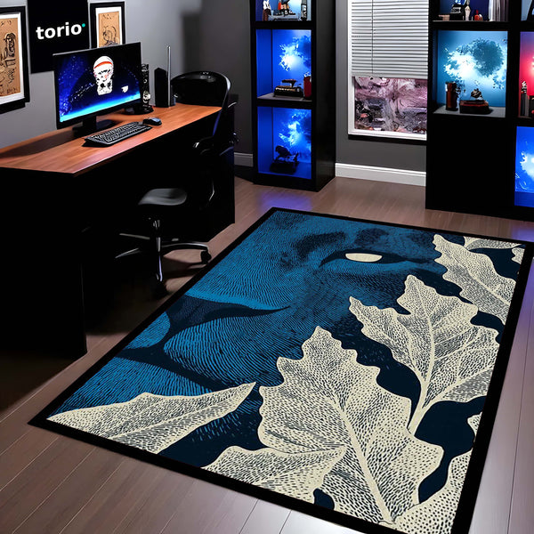 Abstract Face Art Area Rug | Modern Artistic Floor Mat with Leaf Design | Aesthetic Carpet for Bedroom, Living Room & Studio Decor | Anti Slip Washable 3 mm Thin Rug