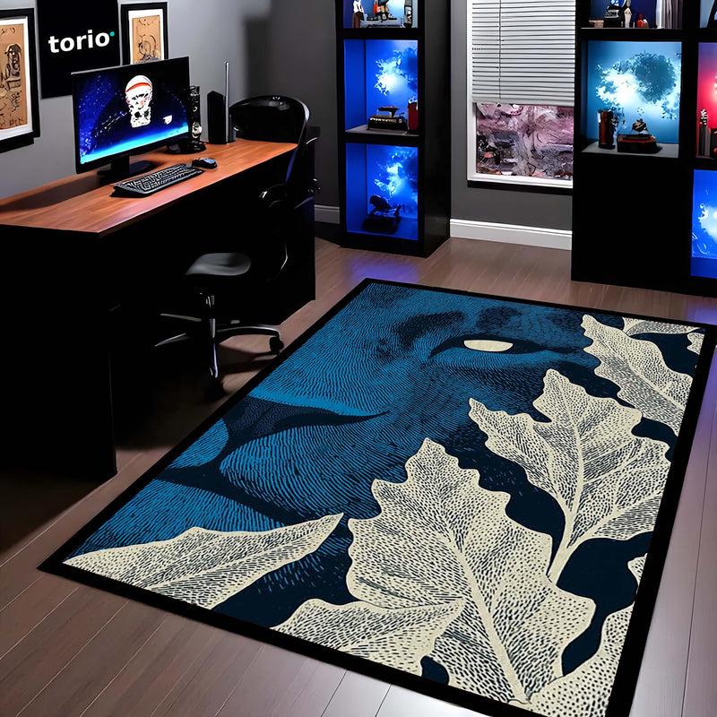 Abstract Face Art Area Rug | Modern Artistic Floor Mat with Leaf Design | Aesthetic Carpet for Bedroom, Living Room & Studio Decor | Anti Slip Washable 3 mm Thin Rug