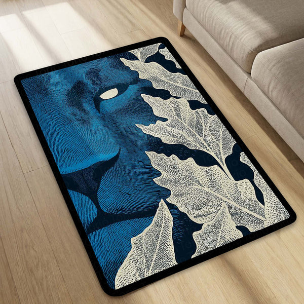 Abstract Face Art Area Rug | Modern Artistic Floor Mat with Leaf Design | Aesthetic Carpet for Bedroom, Living Room & Studio Decor | Anti Slip Washable 3 mm Thin Rug