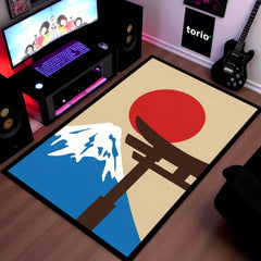 Japanese Minimalist Landscape Floor Mat (3 mm Thick) | Mount Fuji & Torii Gate Aesthetic Area Mat for Modern Bedroom & Living Room Decor
