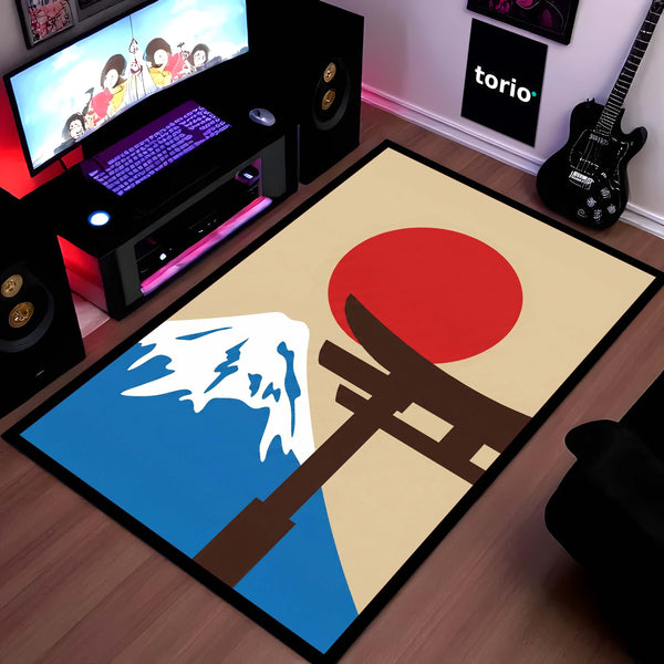 Japanese Minimalist Landscape Floor Mat (3 mm Thick) | Mount Fuji & Torii Gate Aesthetic Area Mat for Modern Bedroom & Living Room Decor