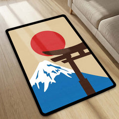 Japanese Minimalist Landscape Floor Mat (3 mm Thick) | Mount Fuji & Torii Gate Aesthetic Area Mat for Modern Bedroom & Living Room Decor