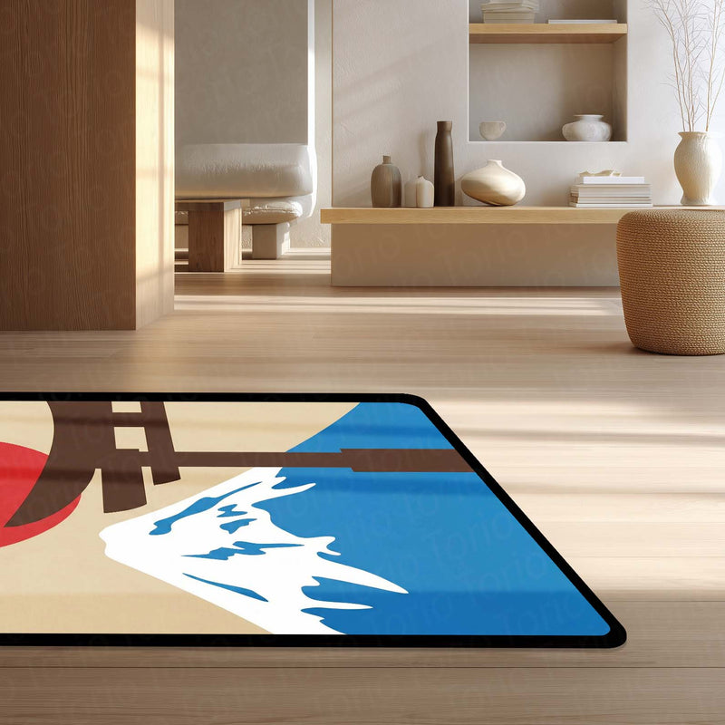 Japanese Minimalist Landscape Floor Mat (3 mm Thick) | Mount Fuji & Torii Gate Aesthetic Area Mat for Modern Bedroom & Living Room Decor