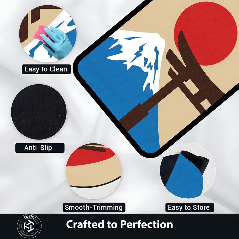 Japanese Minimalist Landscape Floor Mat (3 mm Thick) | Mount Fuji & Torii Gate Aesthetic Area Mat for Modern Bedroom & Living Room Decor