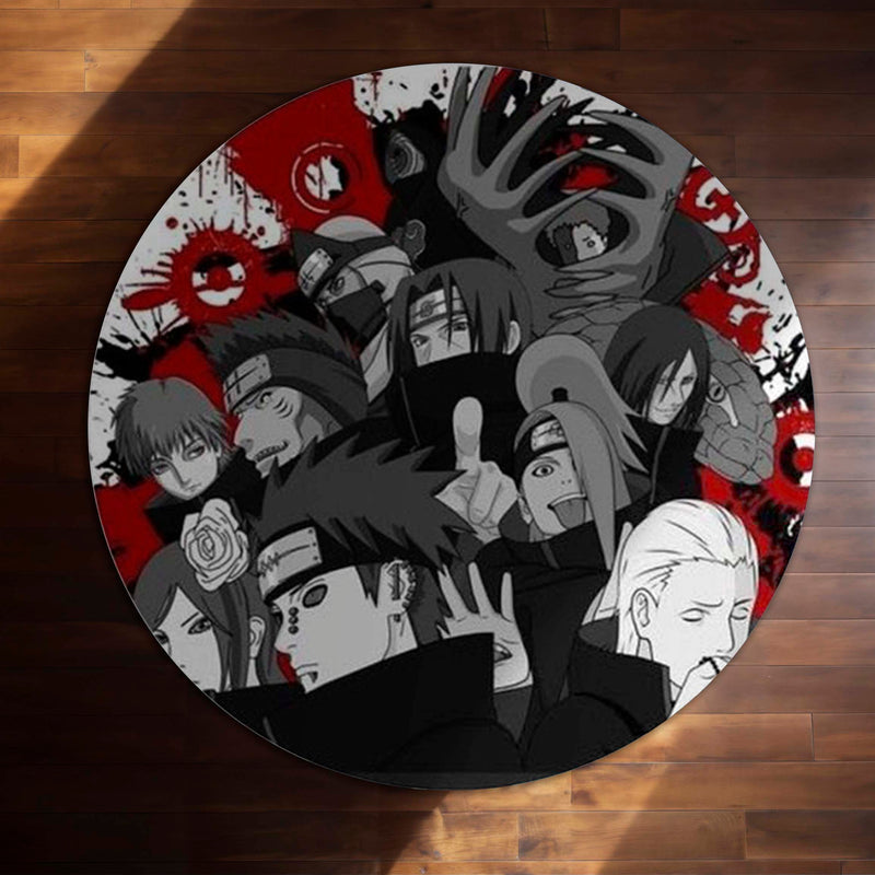 Akatsuki Naruto Round Rug | Red Cloud Anime Circle Floor Mat | Anti-Slip 3 mm Absorbent Rug for Bedroom, Gaming Room & Otaku Decor