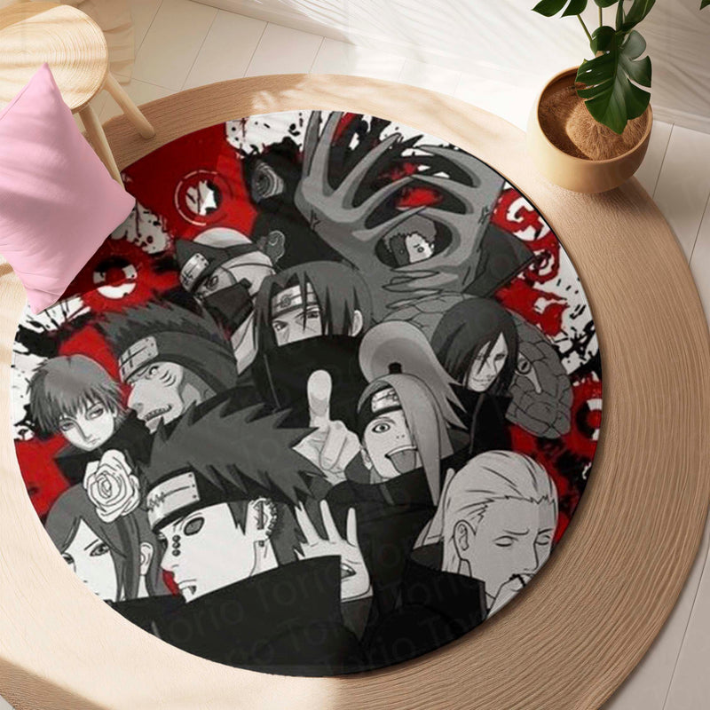 Akatsuki Naruto Round Rug | Red Cloud Anime Circle Floor Mat | Anti-Slip 3 mm Absorbent Rug for Bedroom, Gaming Room & Otaku Decor