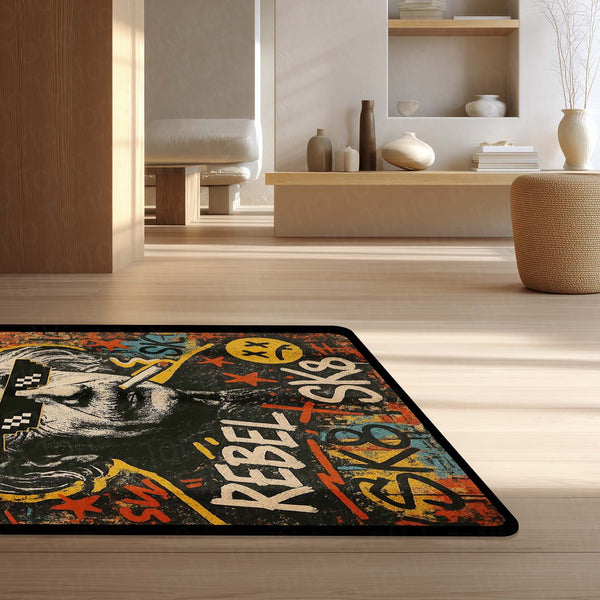 Albert Einstein Graffiti Art Area Rug | Rebel Genius Street Art Floor Mat | Urban Pop Culture Science Rug for Gaming Room, Bedroom, Studio & Modern Home Decor