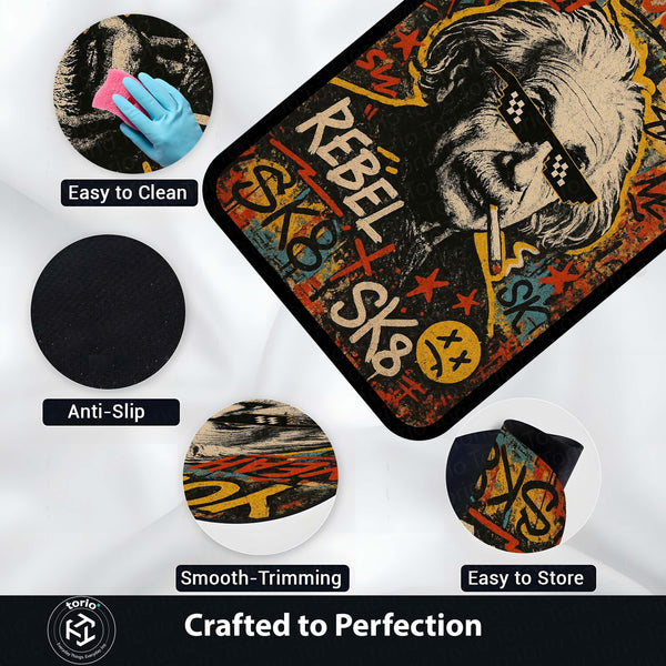 Albert Einstein Graffiti Art Area Rug | Rebel Genius Street Art Floor Mat | Urban Pop Culture Science Rug for Gaming Room, Bedroom, Studio & Modern Home Decor