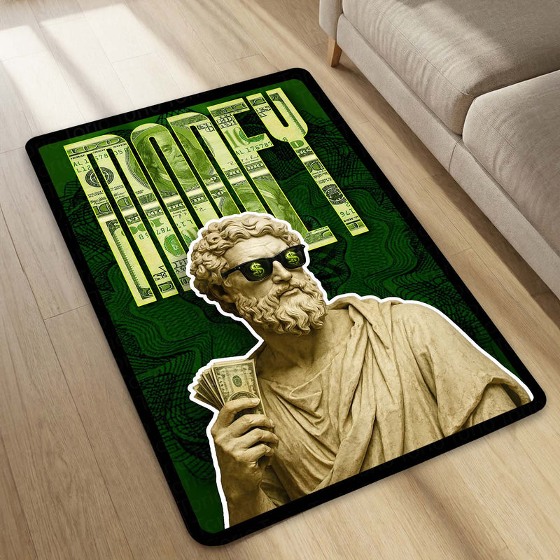 Hustle Money Greek Statue Area Flat Rug | Luxury Wealth Aesthetic Floor Rug | Dollar Gaming Room & Office Decor