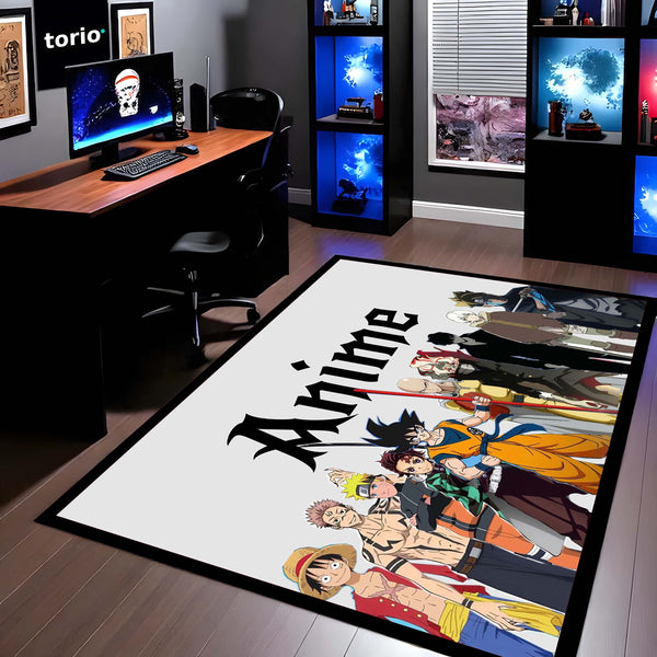 Anime Universe Area Rug | Multi Anime Characters Floor Mat | Anime Aesthetic Rug for Bedroom, Gaming Room & Otaku Decor | Anti Slip Washable 3 mm Thin Carpet